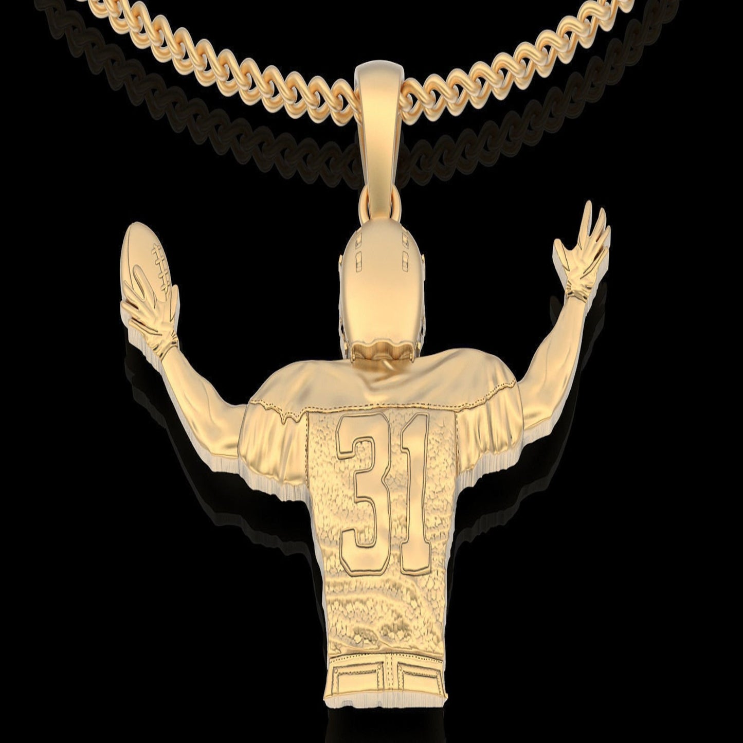 14k Solid Gold Football Player Necklace/ Football Player Pendant / Football Theme Necklace / Football Jewelry