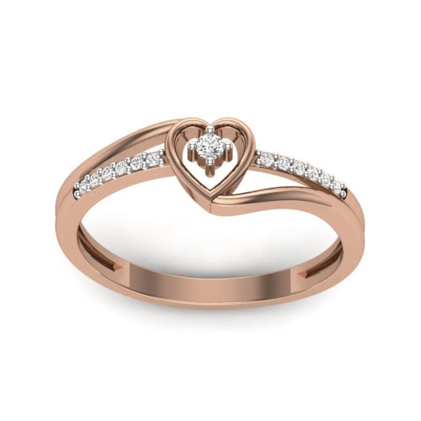 14K Solid Gold Heart Diamond Wedding Ring for Her / Diamond Love Heart Ring / Diamond Ring for Her / Unique Design Love Ring / Gift for Her - JewelsnGlitters