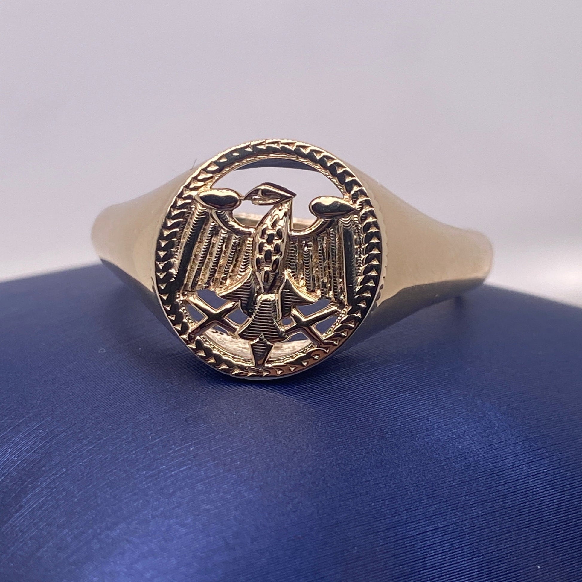 14k Solid Gold Eagle Ring for Men / 14K Gold Winged Eagle Ring / Yellow Gold Signet Eagle Ring / Signet Ring for Men & Women / Great Gift - JewelsnGlitters