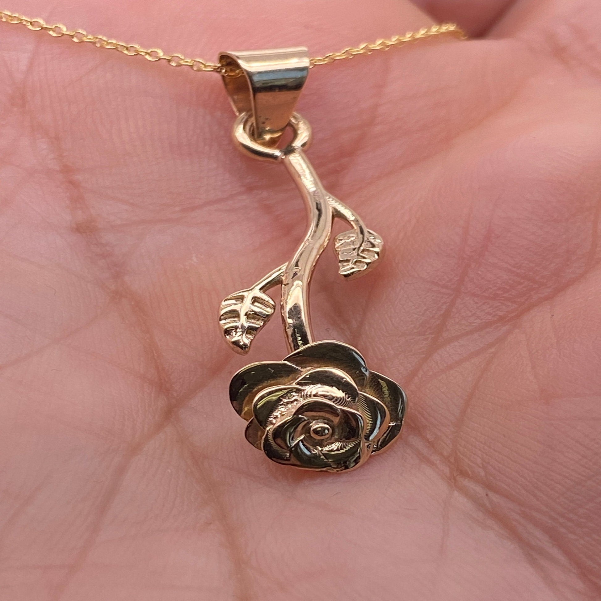 14k Solid Gold Rose Pendant / 14K Gold Rose Necklace / Gold Necklace / Gift for Her - JewelsnGlitters