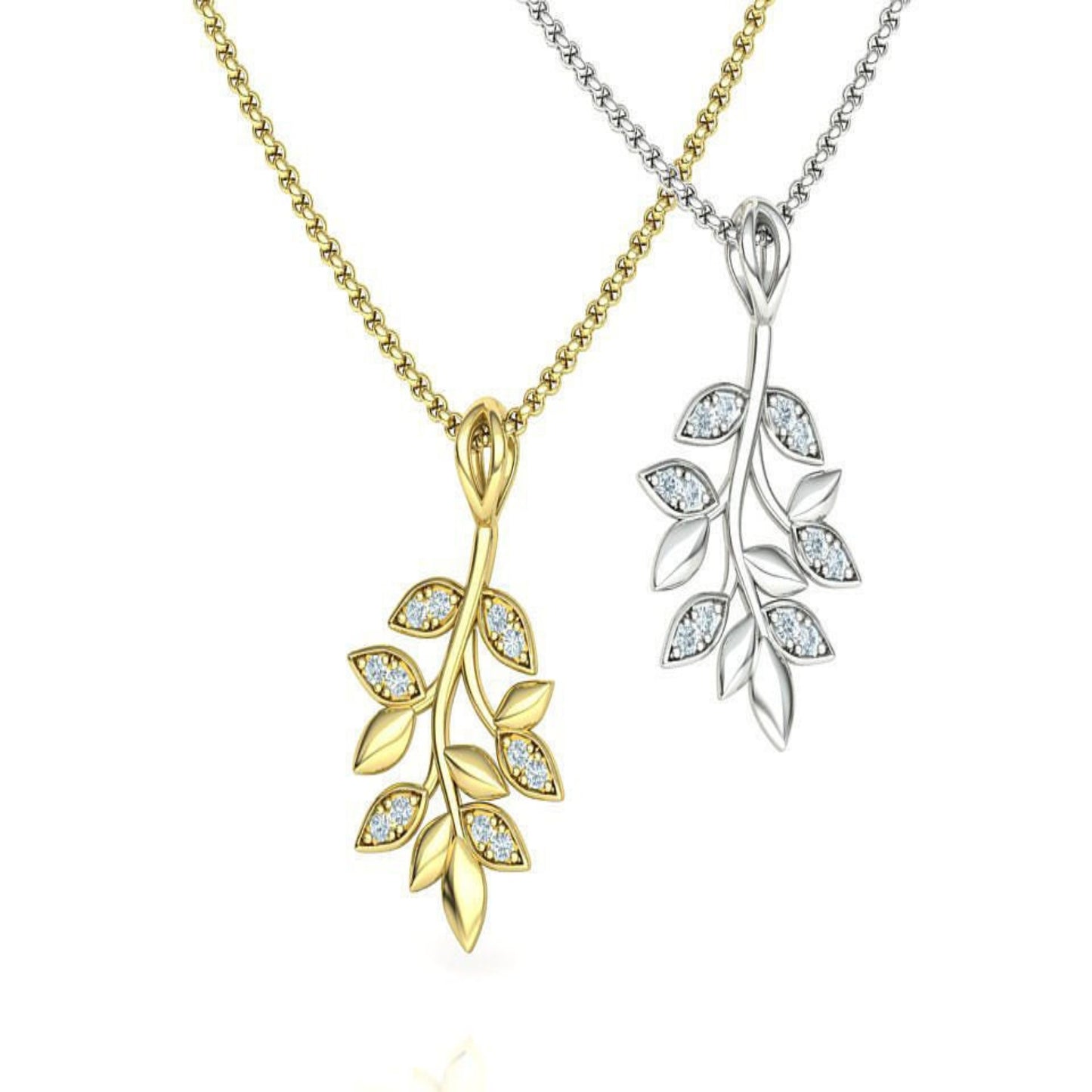 14K Solid Gold Diamond Leaf Pendant / Leaf Diamond Necklace / Leaf Charm Necklace / Mothers Day Gift / Diamond Leaves Necklace /Gift for Her