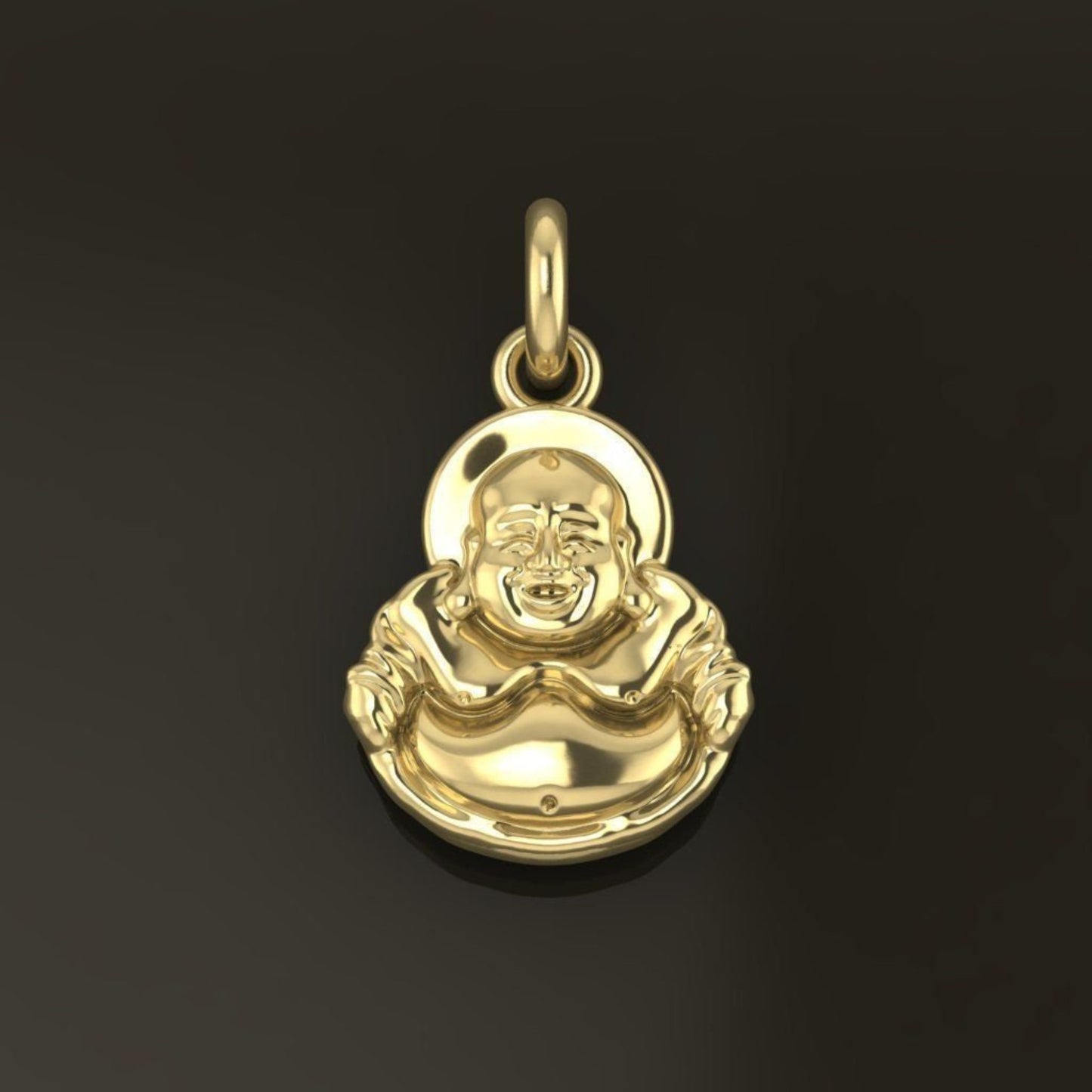 14k Solid Gold Happy Buddha Pendant / 14K Gold Buddha Necklace / 14K Gold Textured Buddha Necklace / Gift for Her - JewelsnGlitters