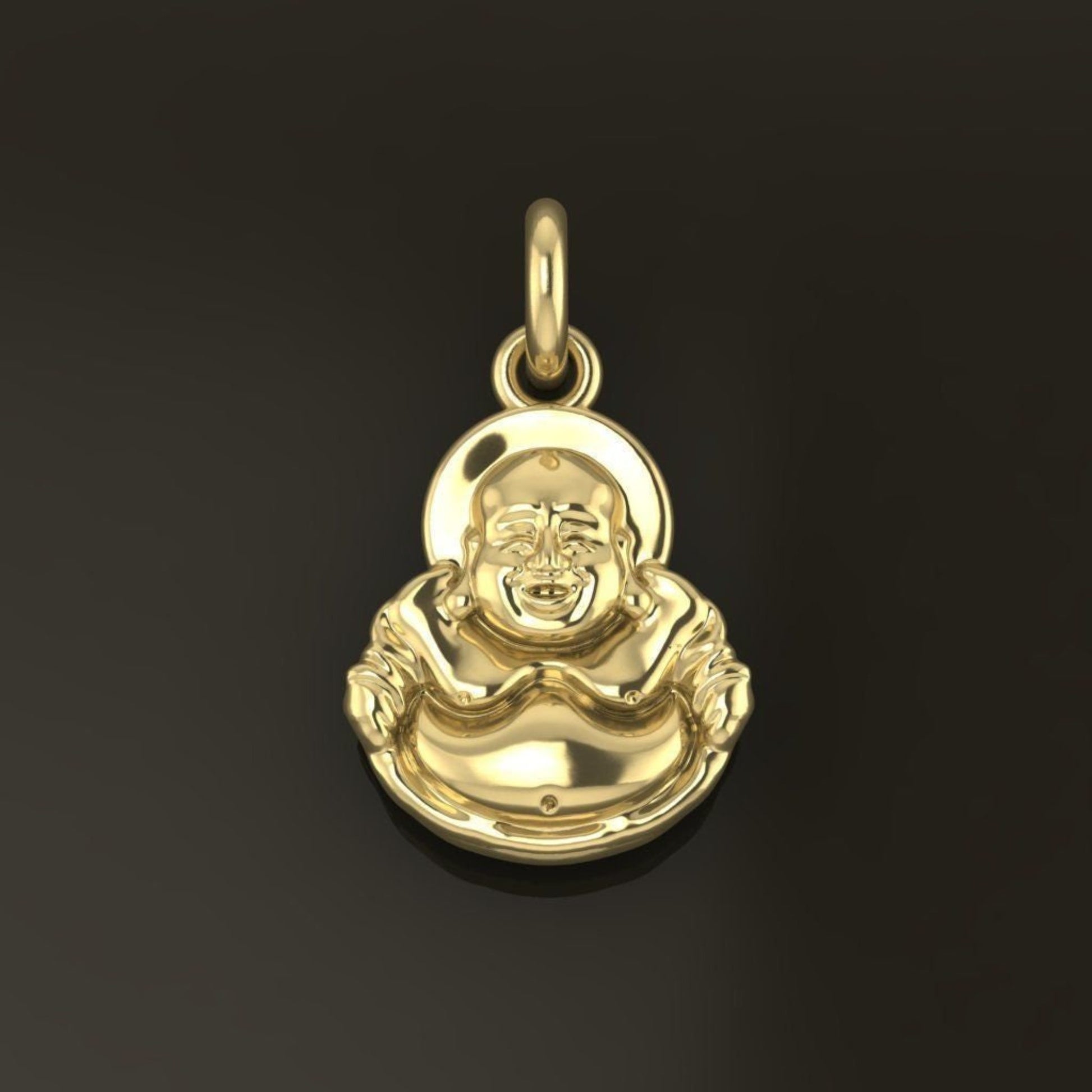 14k Solid Gold Happy Buddha Pendant / 14K Gold Buddha Necklace / 14K Gold Textured Buddha Necklace / Gift for Her - JewelsnGlitters