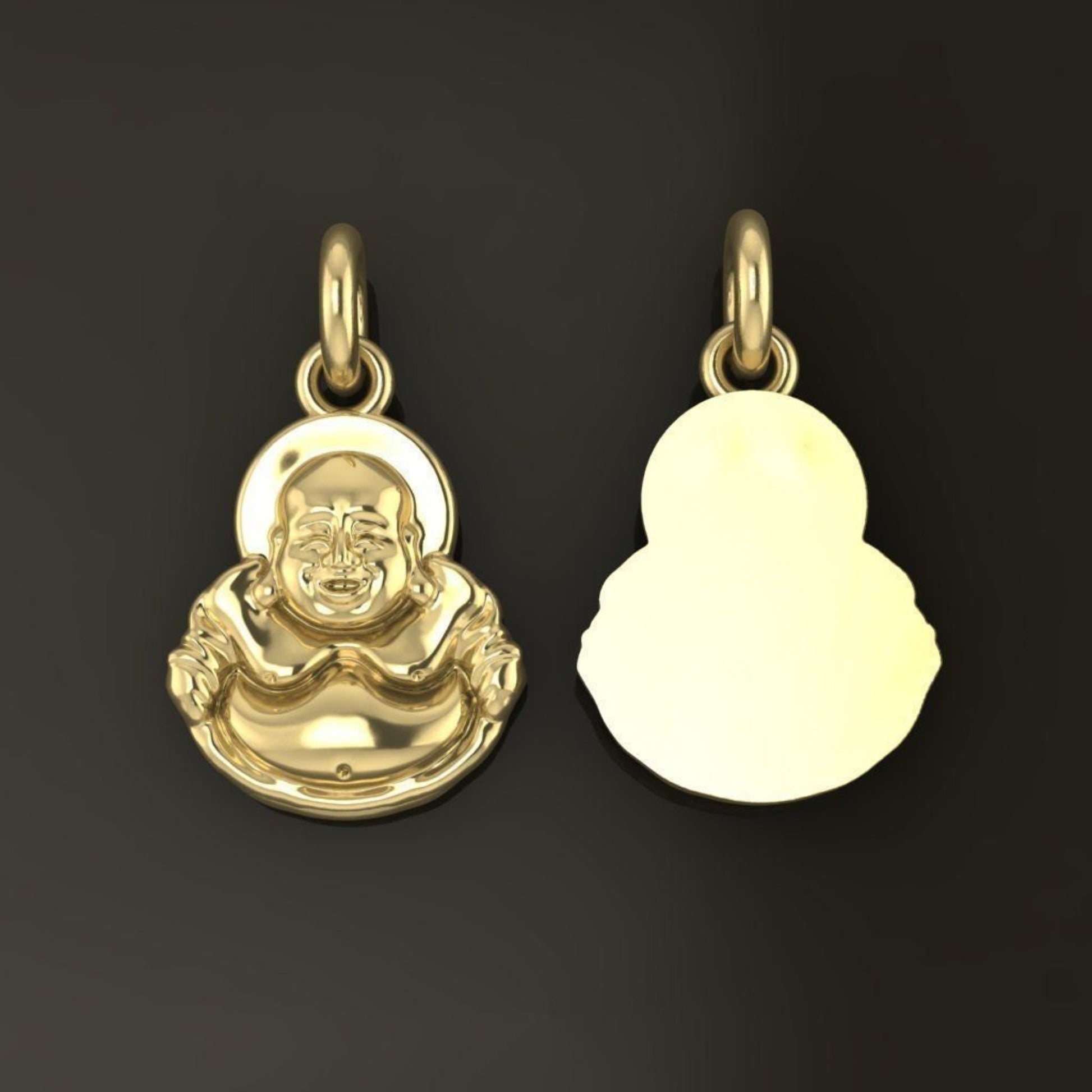 14k Solid Gold Happy Buddha Pendant / 14K Gold Buddha Necklace / 14K Gold Textured Buddha Necklace / Gift for Her - JewelsnGlitters