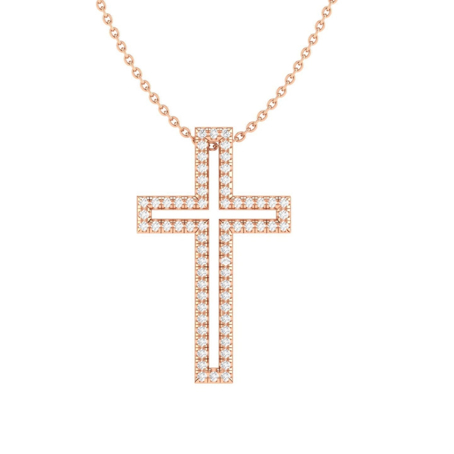 14K Solid Gold Diamond Cross Necklace / Crucifix Simple and Classic Pendant / Diamond Religious Necklace / Gift for Her