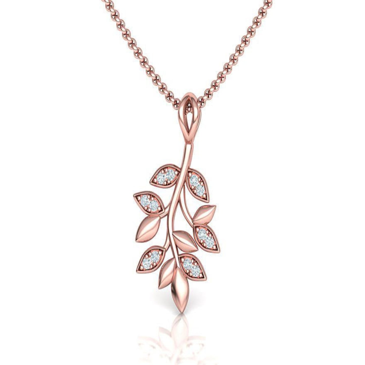 14K Solid Gold Diamond Leaf Pendant / Leaf Diamond Necklace / Leaf Charm Necklace / Mothers Day Gift / Diamond Leaves Necklace /Gift for Her