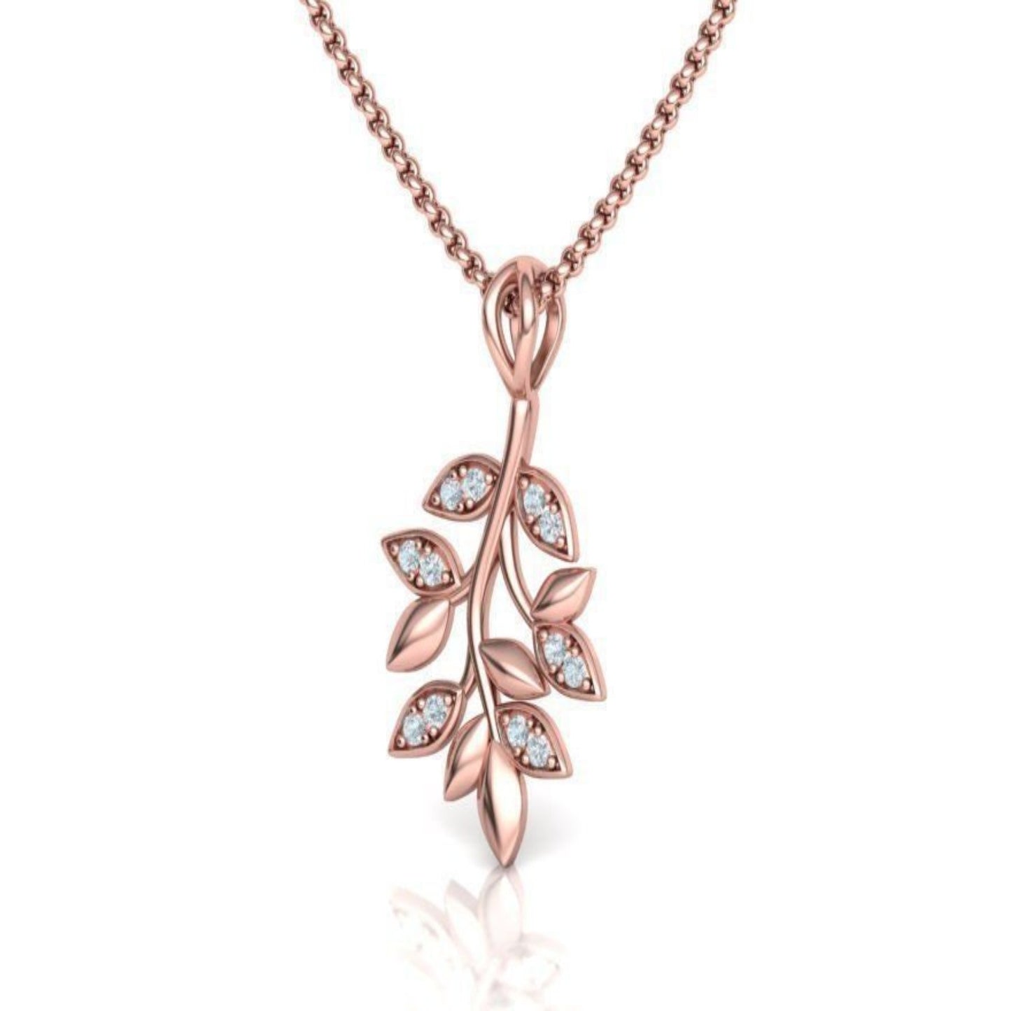 14K Solid Gold Diamond Leaf Pendant / Leaf Diamond Necklace / Leaf Charm Necklace / Mothers Day Gift / Diamond Leaves Necklace /Gift for Her