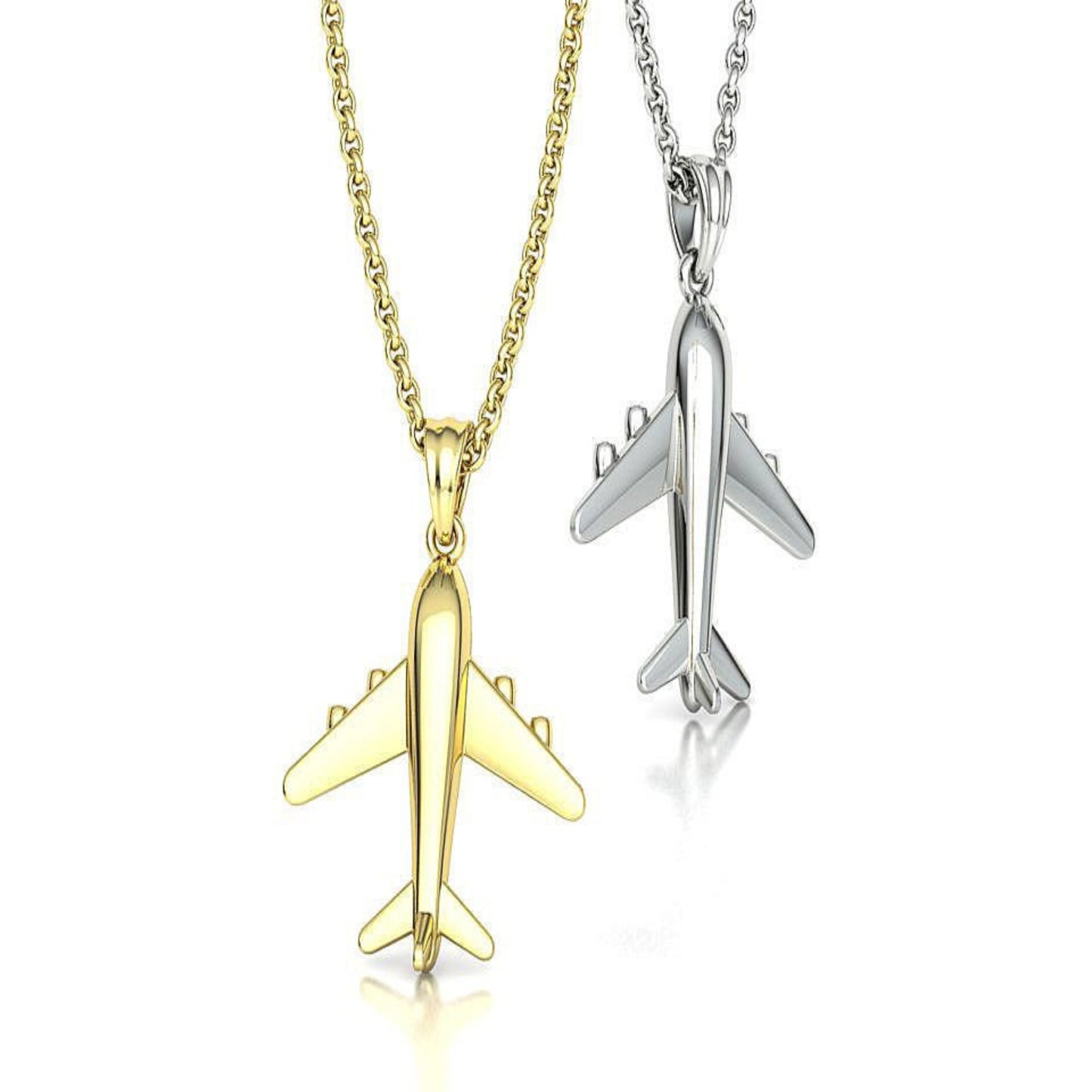 14K Solid Gold Diamond Airplane Pendant/Airplane Charm on Necklace 20mm x 16mm / Gift for Her