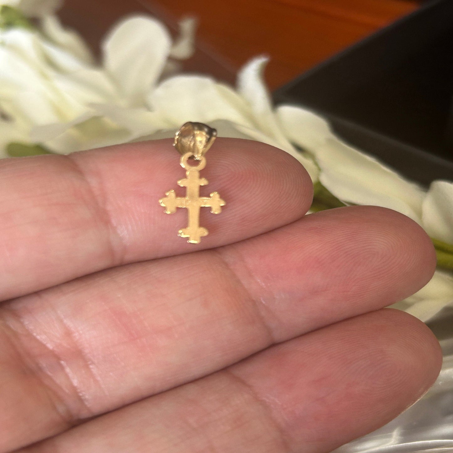 14K Solid Yellow Gold Dainty Cross Necklace / Crucifix Simple Small Pendant / Unisex Religious Necklace  / Great Gift 8mm X 14mm