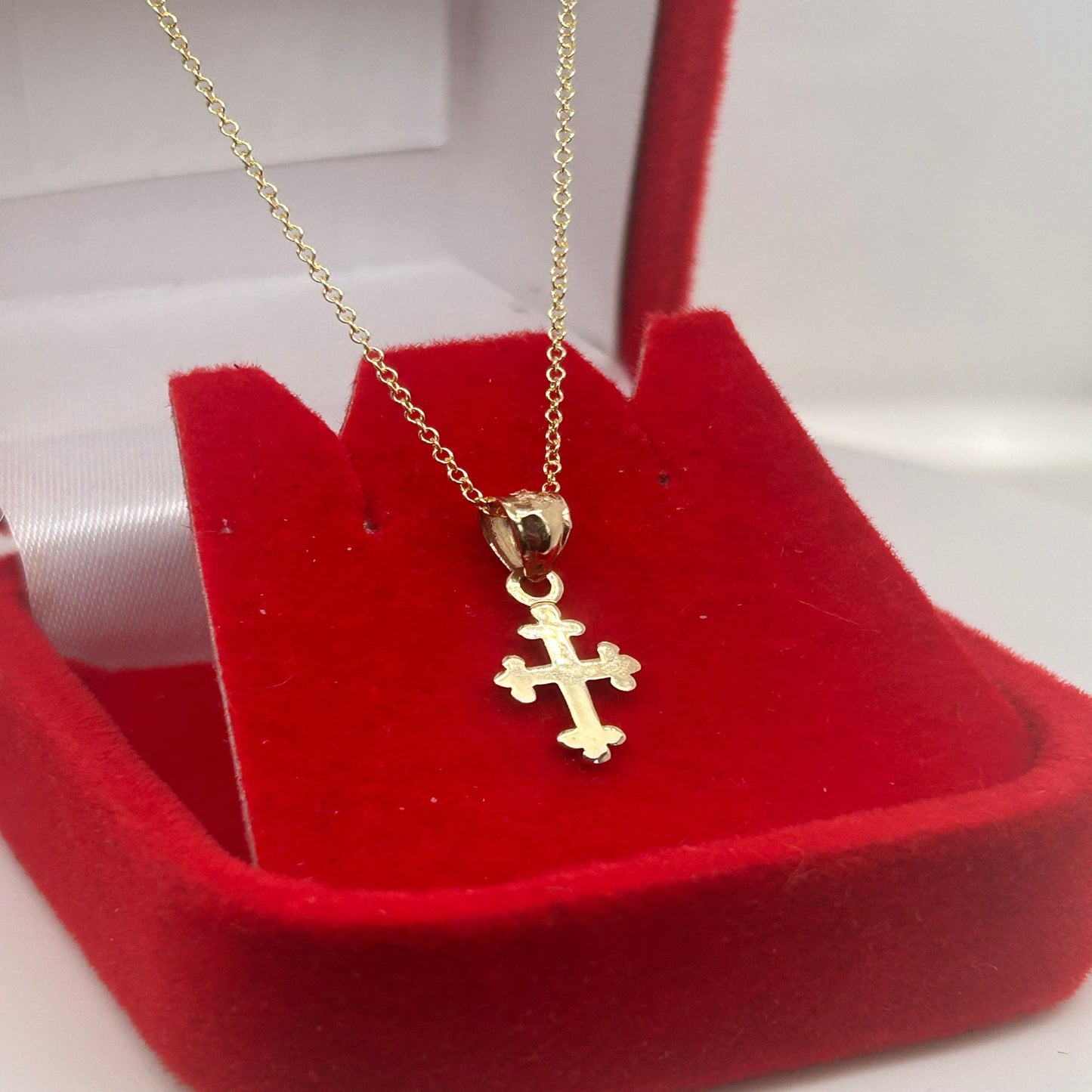 14K Solid Yellow Gold Dainty Cross Necklace / Crucifix Simple Small Pendant / Unisex Religious Necklace  / Great Gift 8mm X 14mm