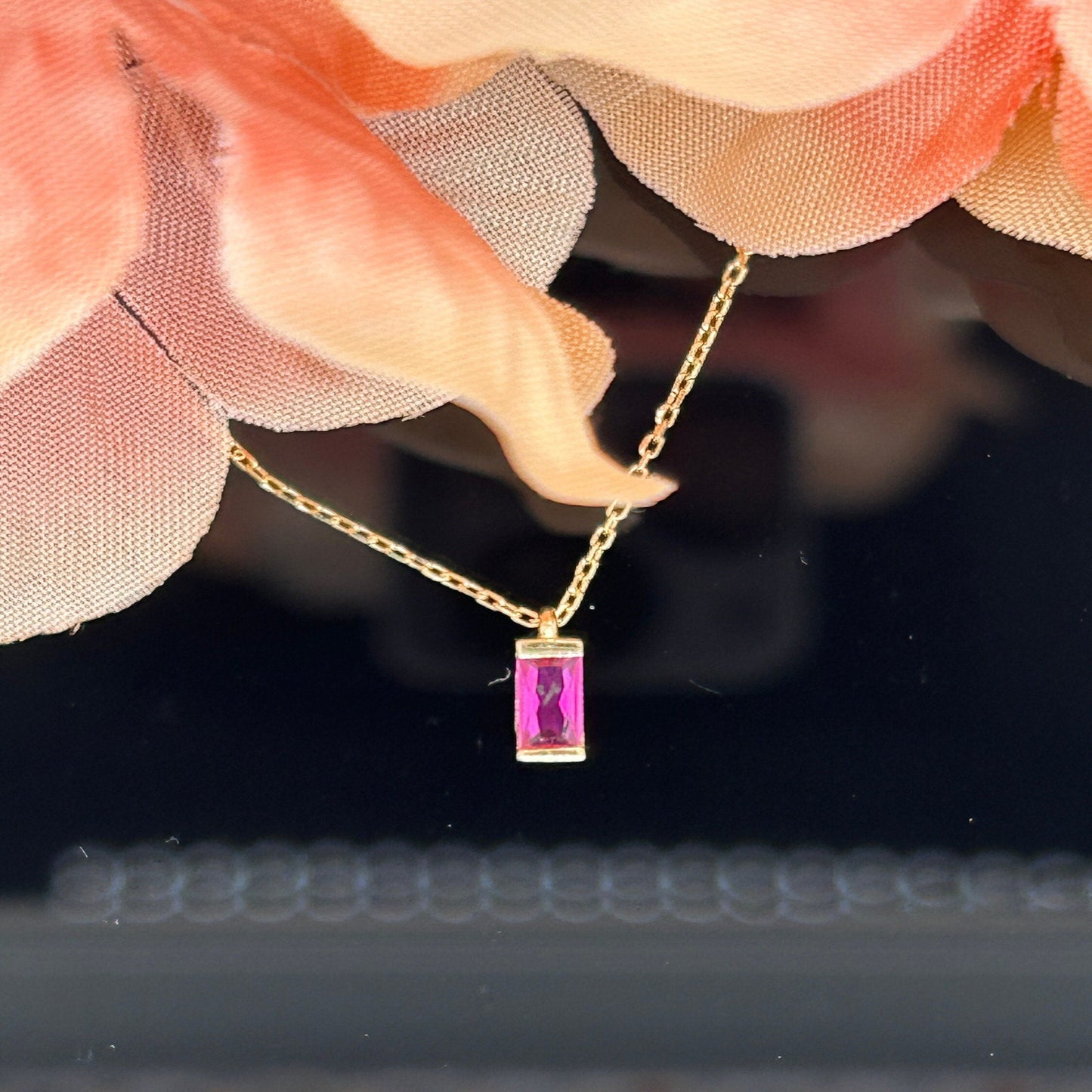 14K Solid Gold Ruby Necklace / Baguette Ruby Necklace Gold / Yellow Gold Ruby Necklace / Dainty Pendant / Baguette Ruby Pendant