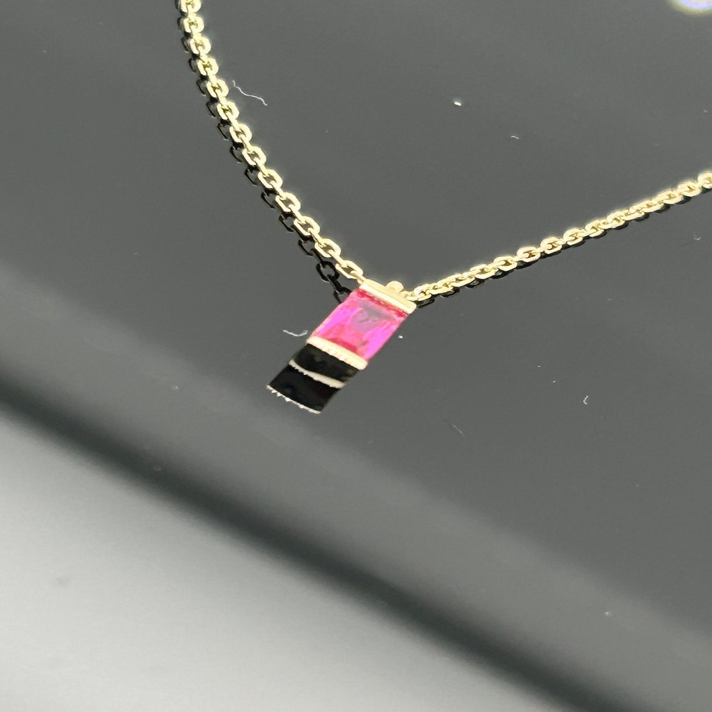 14K Solid Gold Ruby Necklace / Baguette Ruby Necklace Gold / Yellow Gold Ruby Necklace / Dainty Pendant / Baguette Ruby Pendant