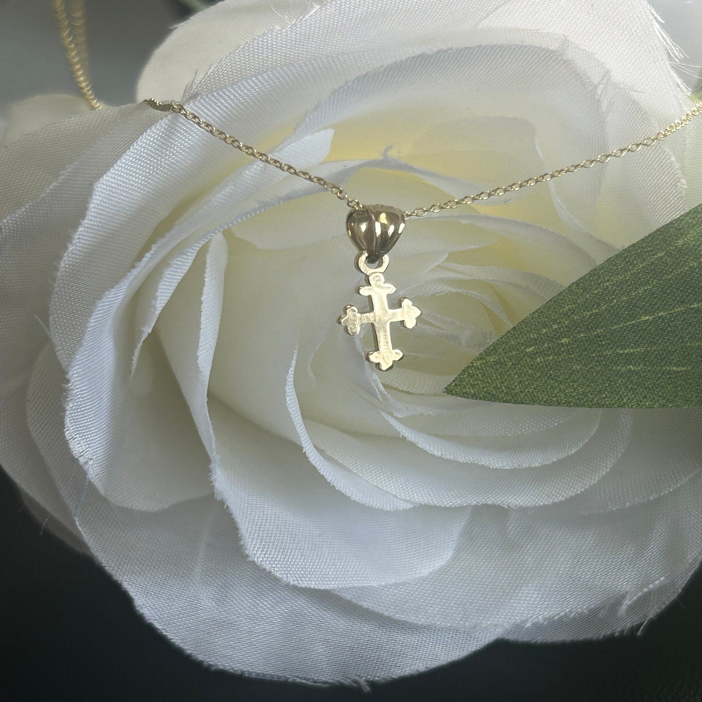 14K Solid Yellow Gold Dainty Cross Necklace / Crucifix Simple Small Pendant / Unisex Religious Necklace  / Great Gift 8mm X 14mm