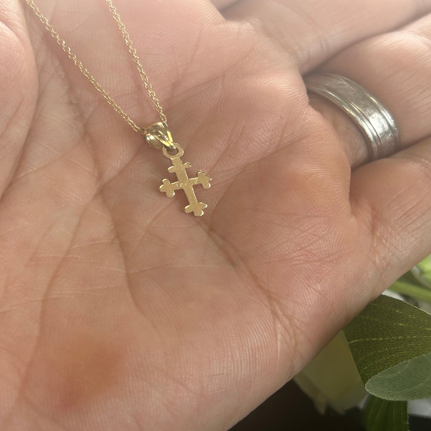 14K Solid Yellow Gold Dainty Cross Necklace / Crucifix Simple Small Pendant / Unisex Religious Necklace  / Great Gift 8mm X 14mm