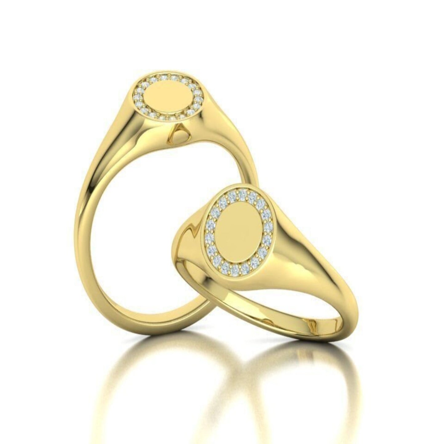 14k Solid Gold Diamond Signet Ring for Her / Diamond Gold Statement Ring / Gift for Her / 0.10Ct Diamond Weight / Valentine's Day Gift