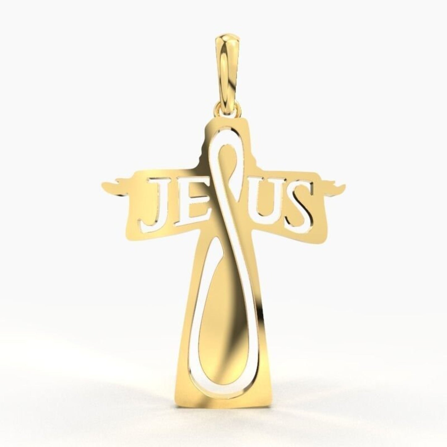 14K Solid Yellow Gold Jesus Cross Necklace / Crucifix Jesus Pendant / Unisex Religious Necklace  / 30mm X 21mm / Gift for Her