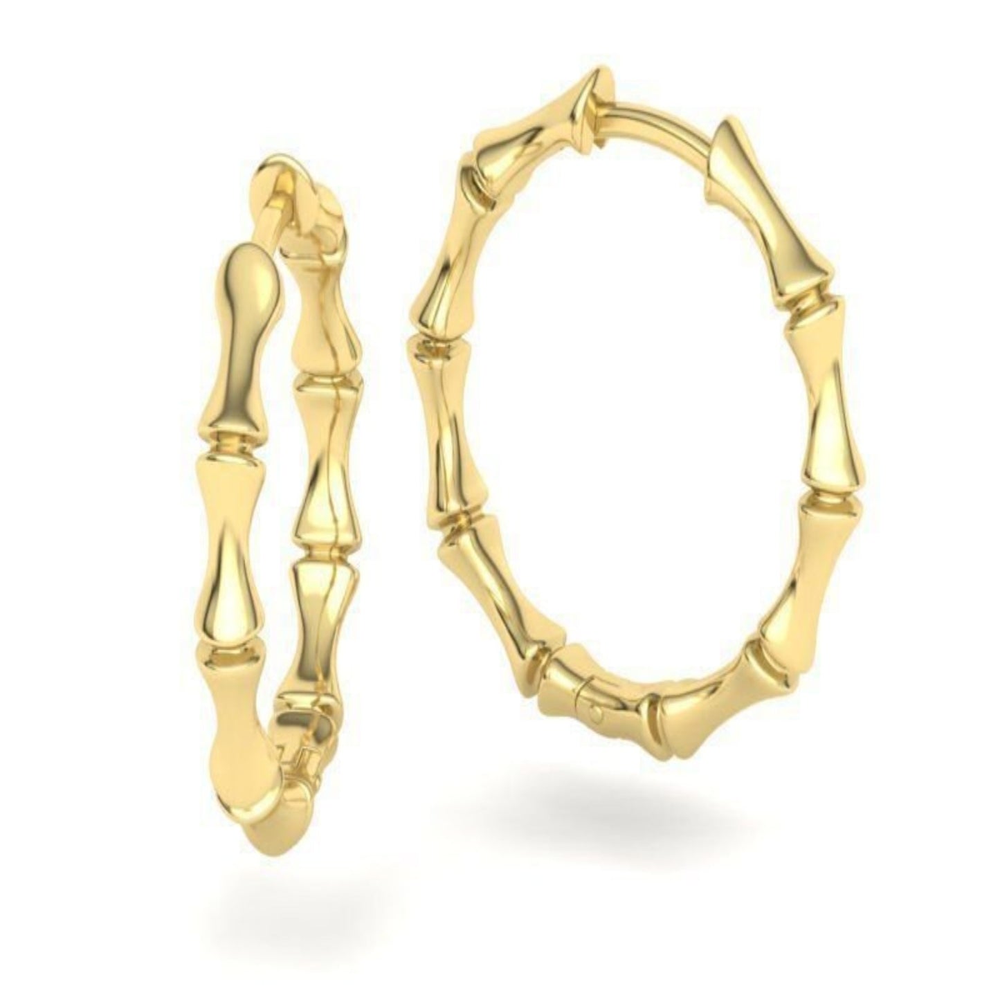 14K Solid Gold Bamboo Design Hoop Earrings / Gold Hoop Earrings / Round Gold Hoop Earrings / Gift for Her