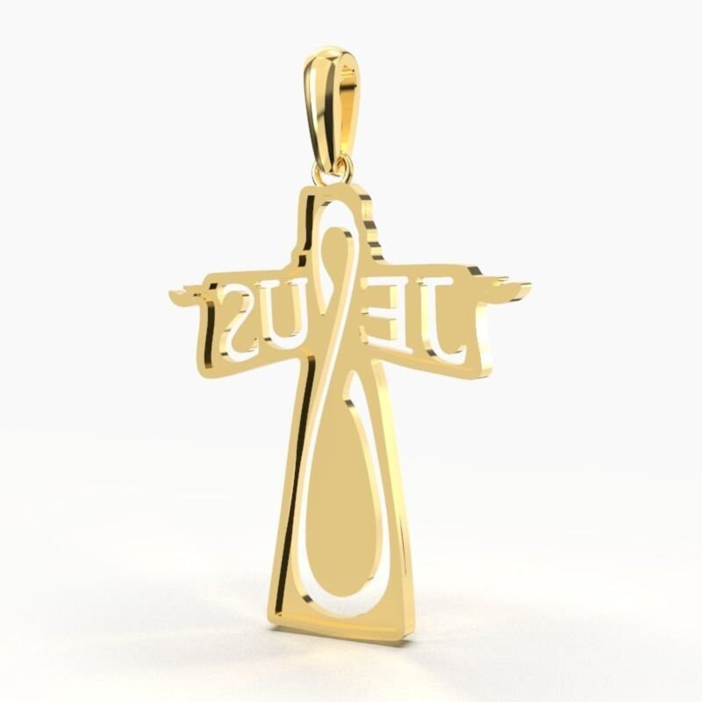 14K Solid Yellow Gold Jesus Cross Necklace / Crucifix Jesus Pendant / Unisex Religious Necklace  / 30mm X 21mm / Gift for Her