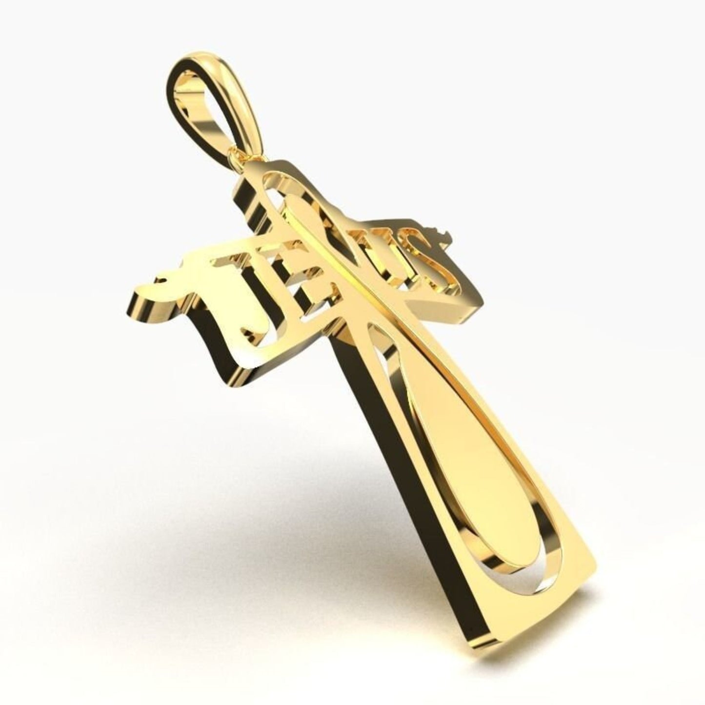 14K Solid Yellow Gold Jesus Cross Necklace / Crucifix Jesus Pendant / Unisex Religious Necklace  / 30mm X 21mm / Gift for Her