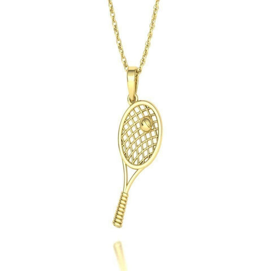 14k Solid Gold Tennis Racket Pendant Necklace 21mm / Tennis Racket Necklace / Tennis Theme Jewelry / Gift for Her / Gift for Tennis Players - JewelsnGlitters