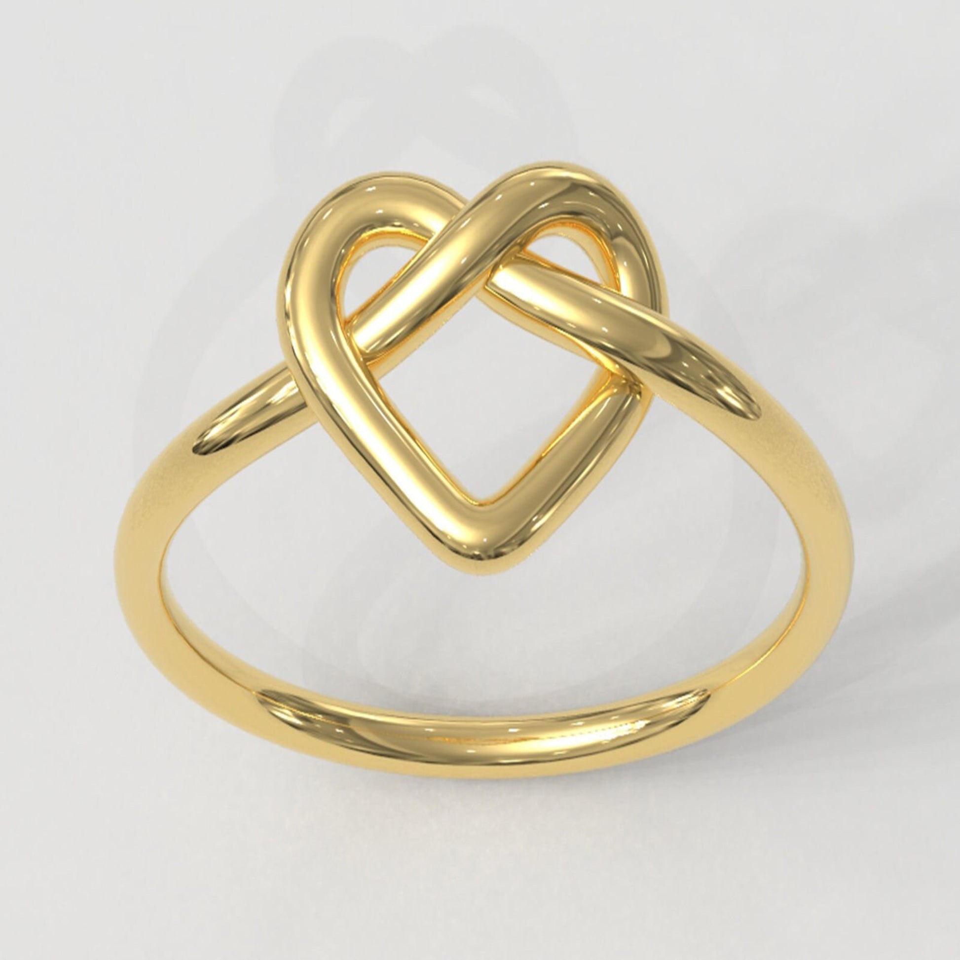 14K Solid Gold Knot Heart Ring / Gold Heart Ring / Dainty Gold Heart Ring / 14K Gold Minimalist Knot Heart Ring / Gift for Her - JewelsnGlitters