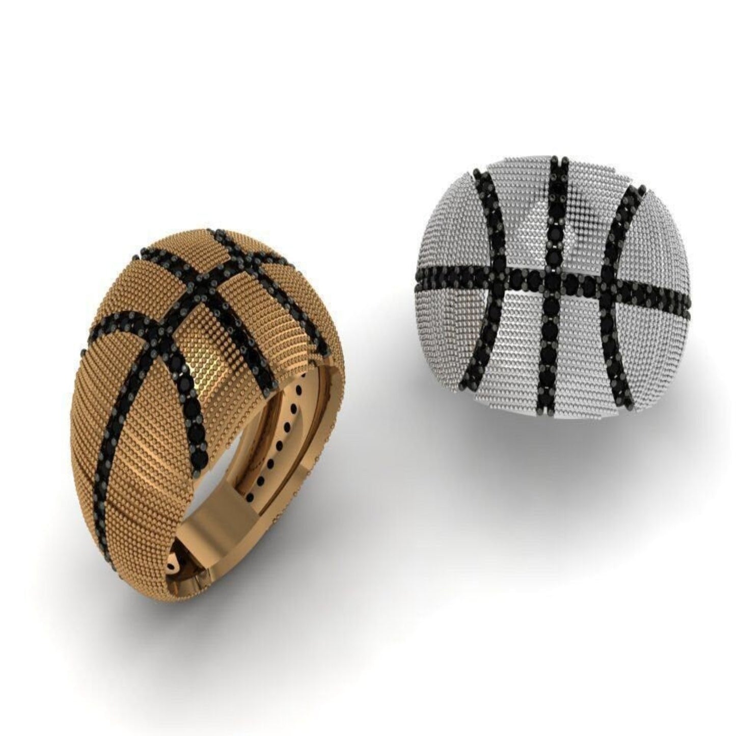 14k Solid Gold Basketball Ring with Black Diamonds / Basketball Ring / Basketball Jewelry / Black Diamond Basketball Ring / Great Gift Idea - JewelsnGlitters