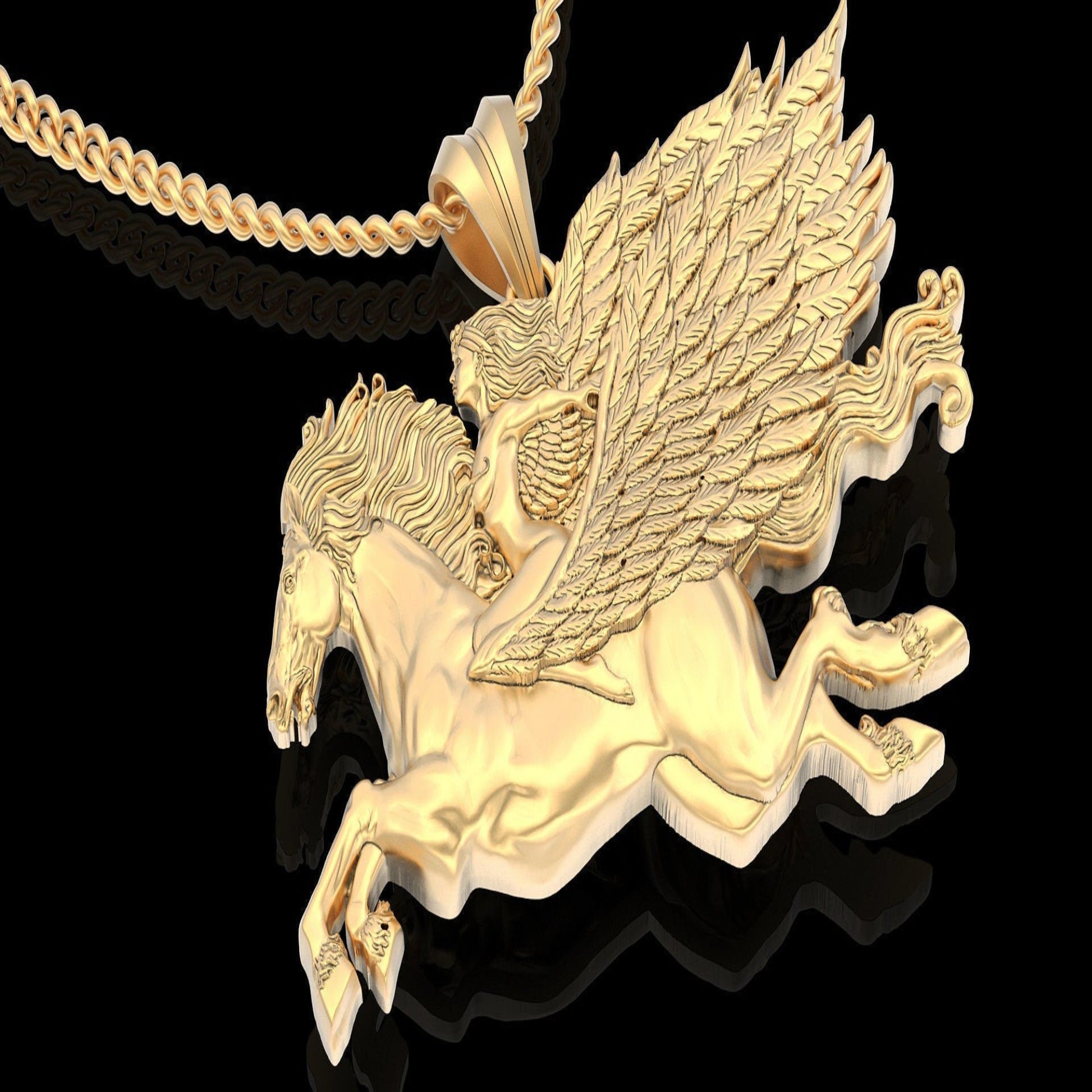 14K Solid Gold Pegasus Woman Horse Rider Pendant / Pegasus Necklace / Horse Rider Pendant for Her / Gold Pegasus Jewelry / Gift for Her - JewelsnGlitters