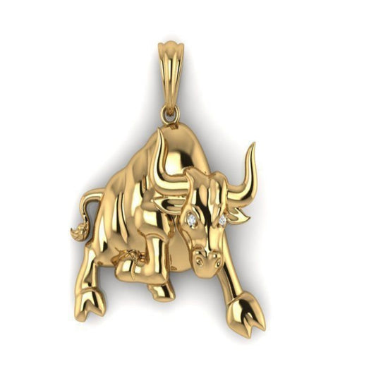 14k Solid Gold Diamond Bull Pendant / 37 Grams Gold Bull Necklace / Bull Necklace /Bull Jewelry/Gold Bull Hand Made Necklace/Great Gift Idea - JewelsnGlitters