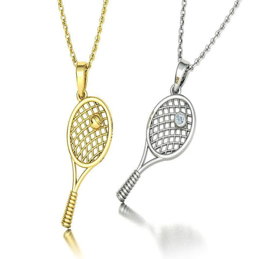 Gold Tennis Racket Pendant Necklace