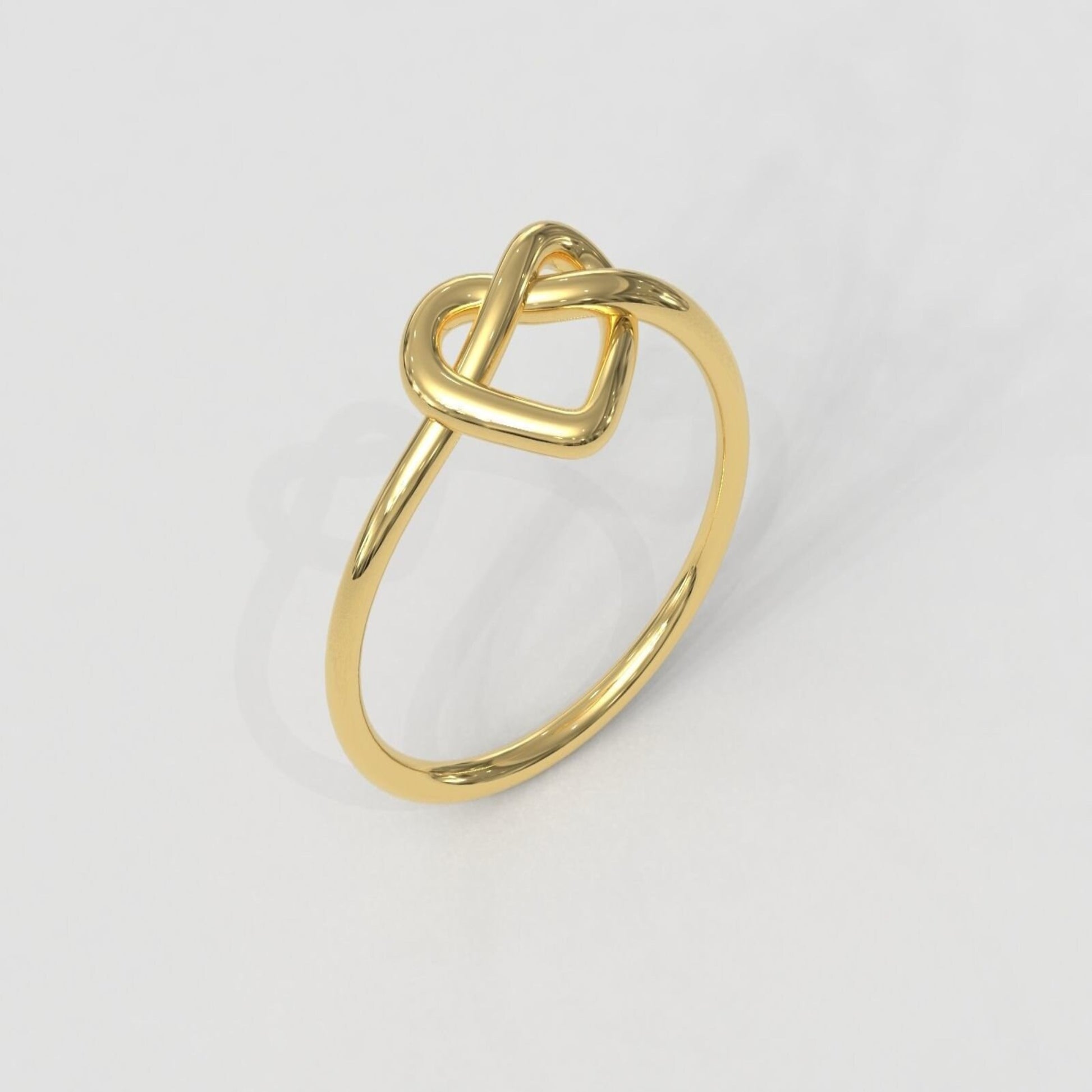 14K Solid Gold Knot Heart Ring / Gold Heart Ring / Dainty Gold Heart Ring / 14K Gold Minimalist Knot Heart Ring / Gift for Her - JewelsnGlitters