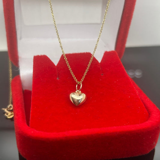 14K Yellow Gold Puffy Heart Dainty Necklace / Heart Pendant for Her / Puffy Heart Necklace for Her / Gold Heart Pendant / Gift for Her - JewelsnGlitters