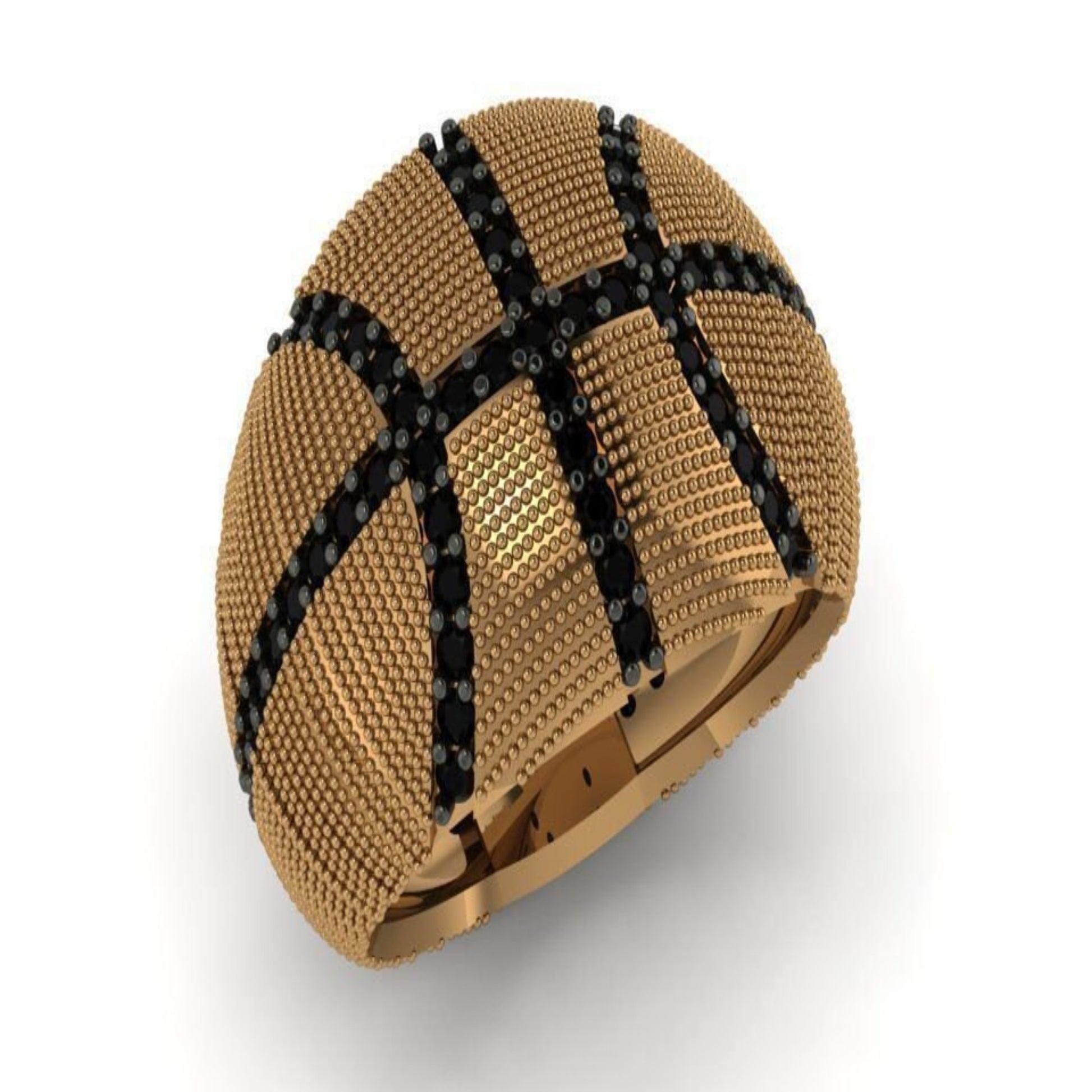 14k Solid Gold Basketball Ring with Black Diamonds / Basketball Ring / Basketball Jewelry / Black Diamond Basketball Ring / Great Gift Idea - JewelsnGlitters