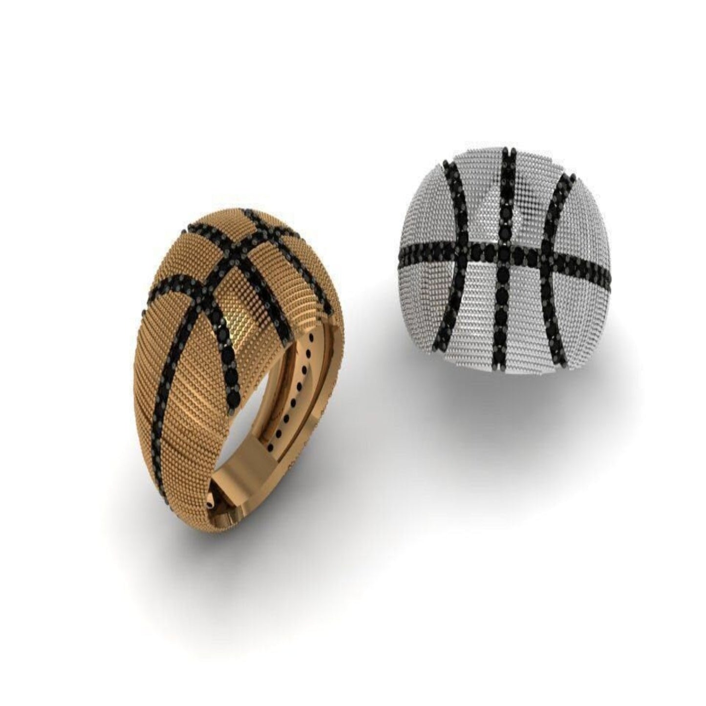 14k Solid Gold Basketball Ring with Black Diamonds / Basketball Ring / Basketball Jewelry / Black Diamond Basketball Ring / Great Gift Idea - JewelsnGlitters