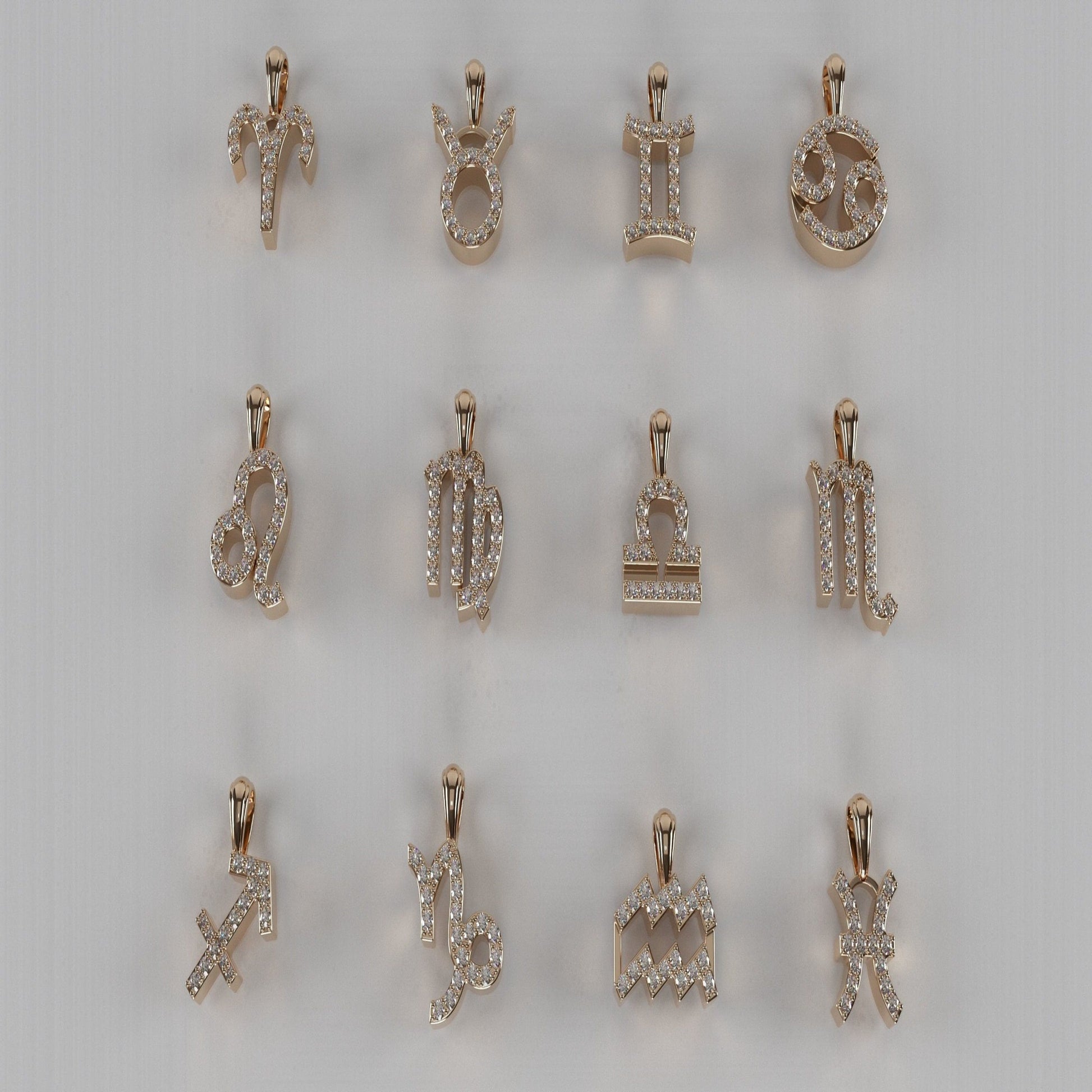  Gold Diamond Zodiac Sign Pendants