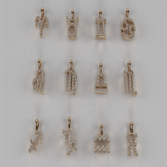  Gold Diamond Zodiac Sign Pendants