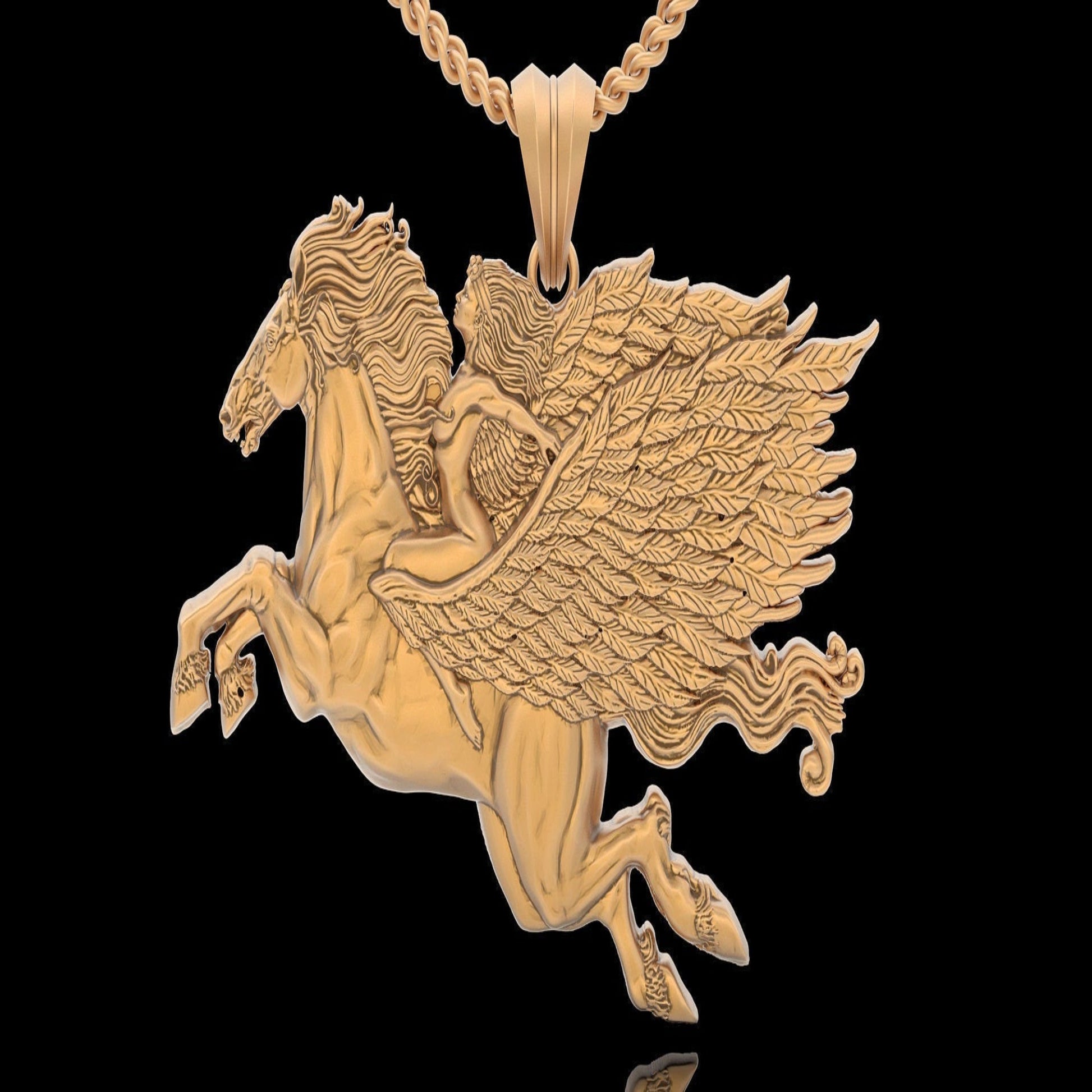 14K Solid Gold Pegasus Woman Horse Rider Pendant / Pegasus Necklace / Horse Rider Pendant for Her / Gold Pegasus Jewelry / Gift for Her - JewelsnGlitters