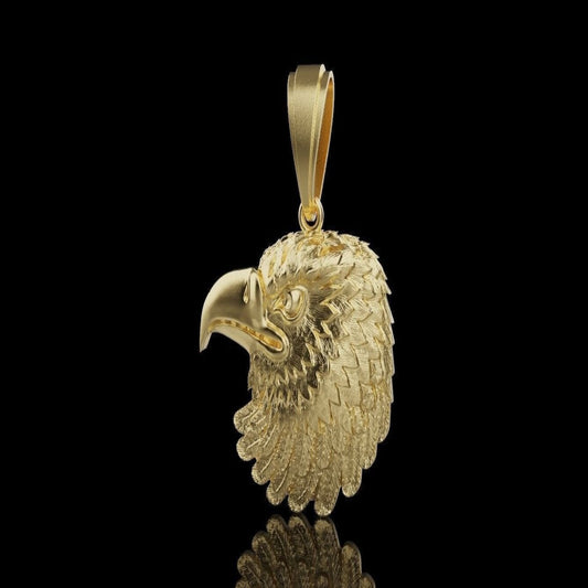 14k Solid Gold Eagle Necklace with Diamond / 14K Gold Eagle Pendant / Gold Eagle Necklace / Eagle Head Necklace /Great Gift idea 22mm X 25mm - JewelsnGlitters