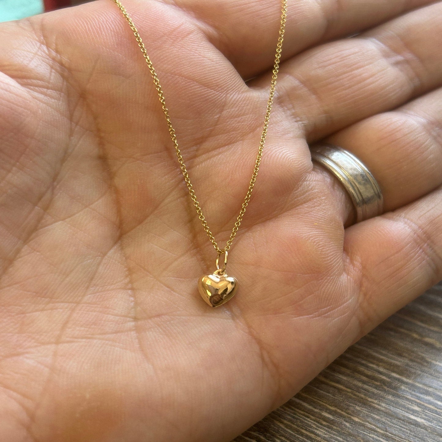 14K Yellow Gold Puffy Heart Dainty Necklace / Heart Pendant for Her / Puffy Heart Necklace for Her / Gold Heart Pendant / Gift for Her - JewelsnGlitters