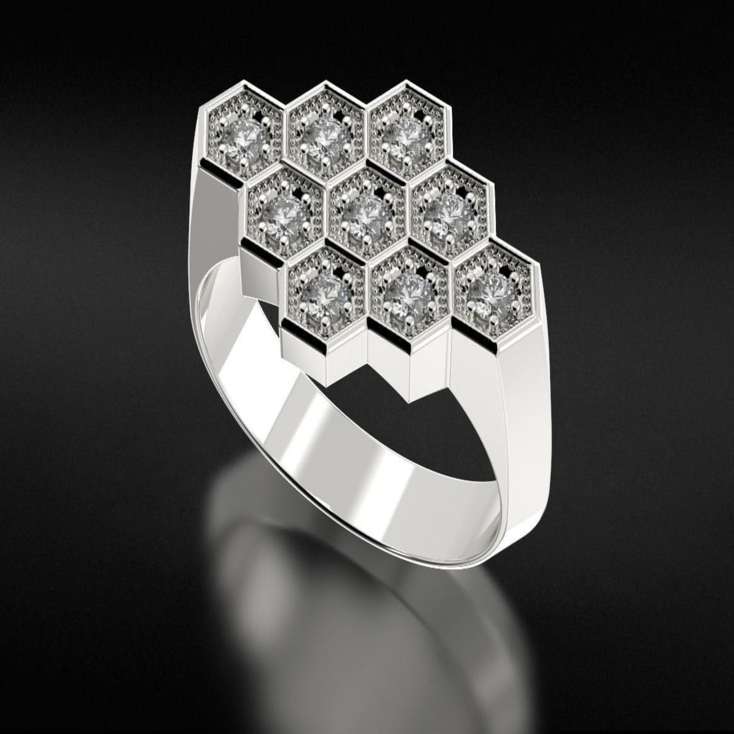 14K Solid Gold Diamond Honeycomb Hexagon Ring / Gold Hexagon Honeycomb Ring with Natural Diamonds / Gold Honeycomb Diamond Ring