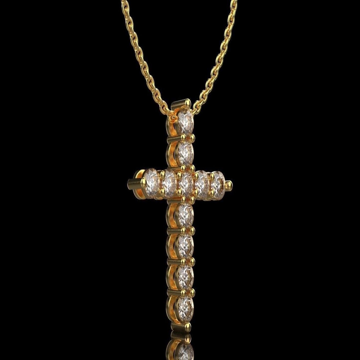 14k Solid Gold Cross Necklace with Gem Stones / Diamond Simple Crucifix Pendant with Color Gemstones / Gift for Her / Cross Pendant 1.10CT - JewelsnGlitters