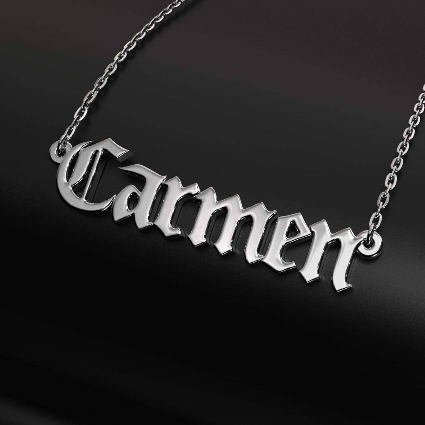 14K Solid Gold Carmen Name Necklace / Gold Name Necklace for Her / Carmen Name Plate Necklace / Solid Gold Name Necklace / Gift for Her