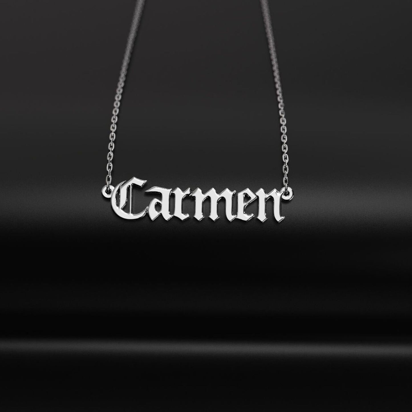 14K Solid Gold Carmen Name Necklace / Gold Name Necklace for Her / Carmen Name Plate Necklace / Solid Gold Name Necklace / Gift for Her