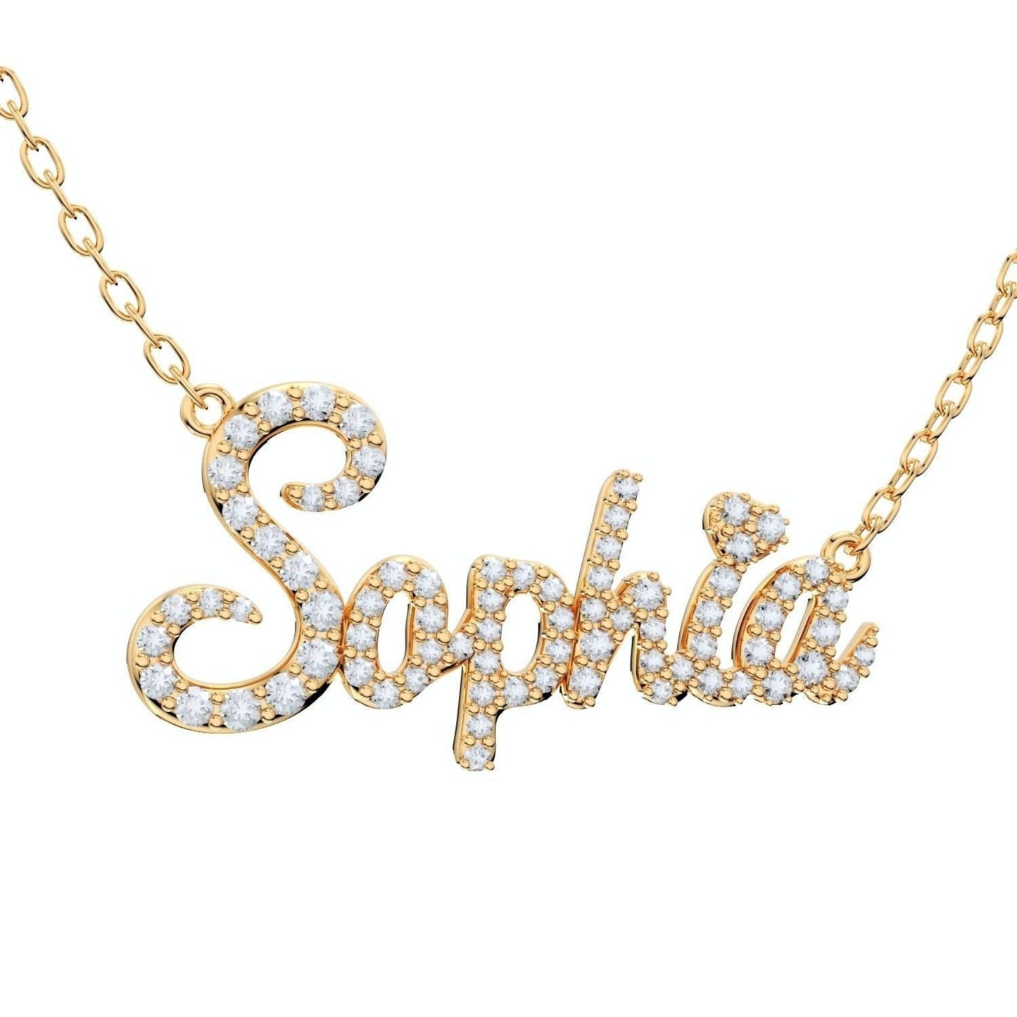 14K Solid Gold Sophia Diamond Name Necklace / Diamond Sophia Necklace for Her / Diamond Necklace for Sophia / Gift Diamond Necklace