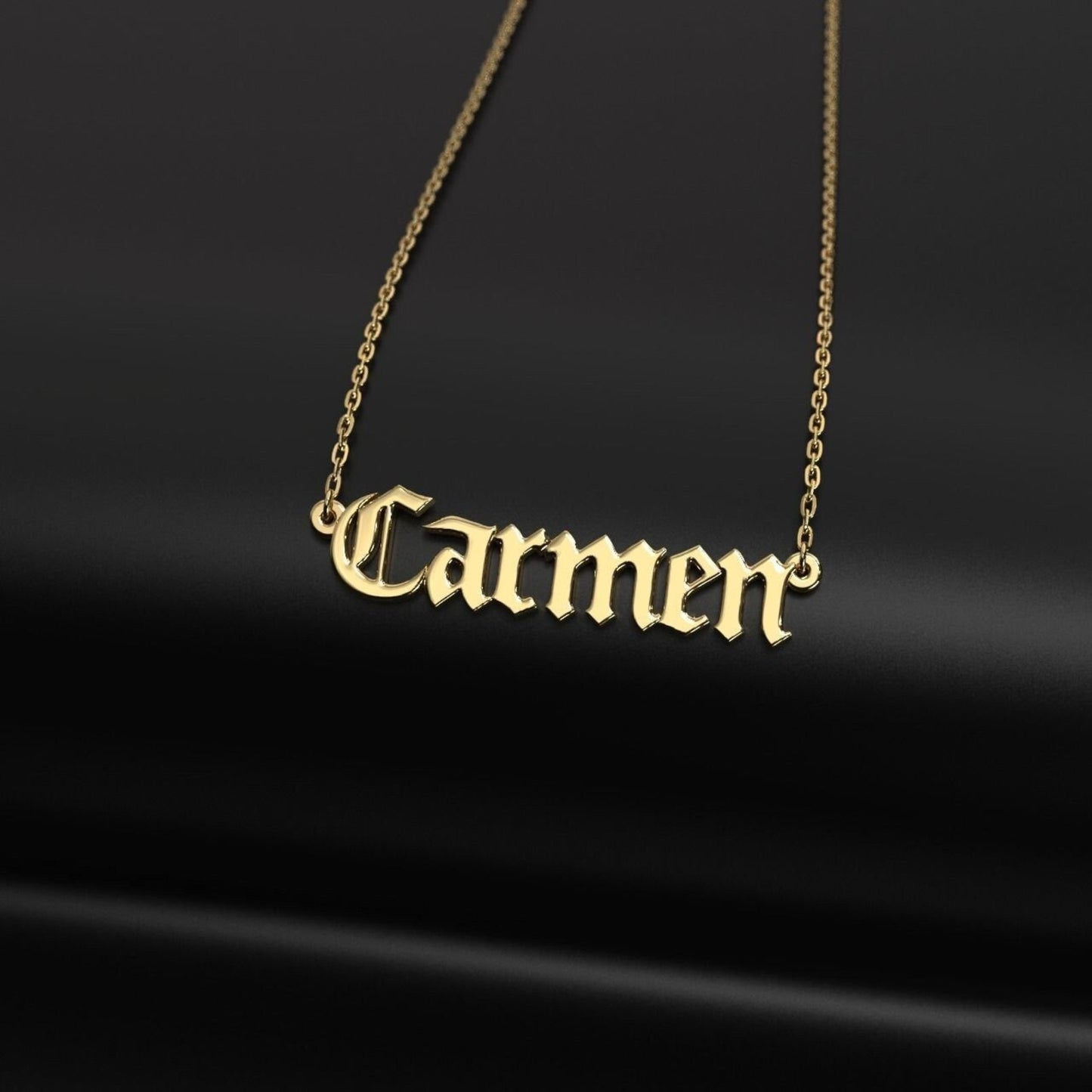 14K Solid Gold Carmen Name Necklace / Gold Name Necklace for Her / Carmen Name Plate Necklace / Solid Gold Name Necklace / Gift for Her