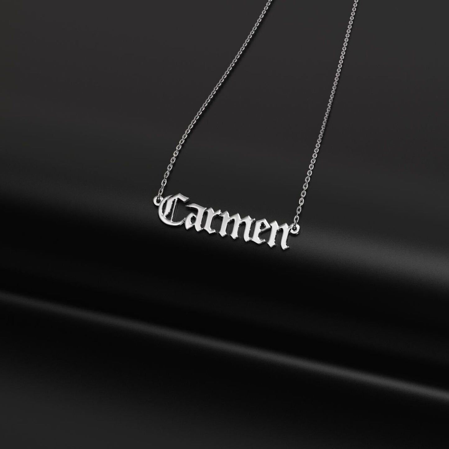 14K Solid Gold Carmen Name Necklace / Gold Name Necklace for Her / Carmen Name Plate Necklace / Solid Gold Name Necklace / Gift for Her