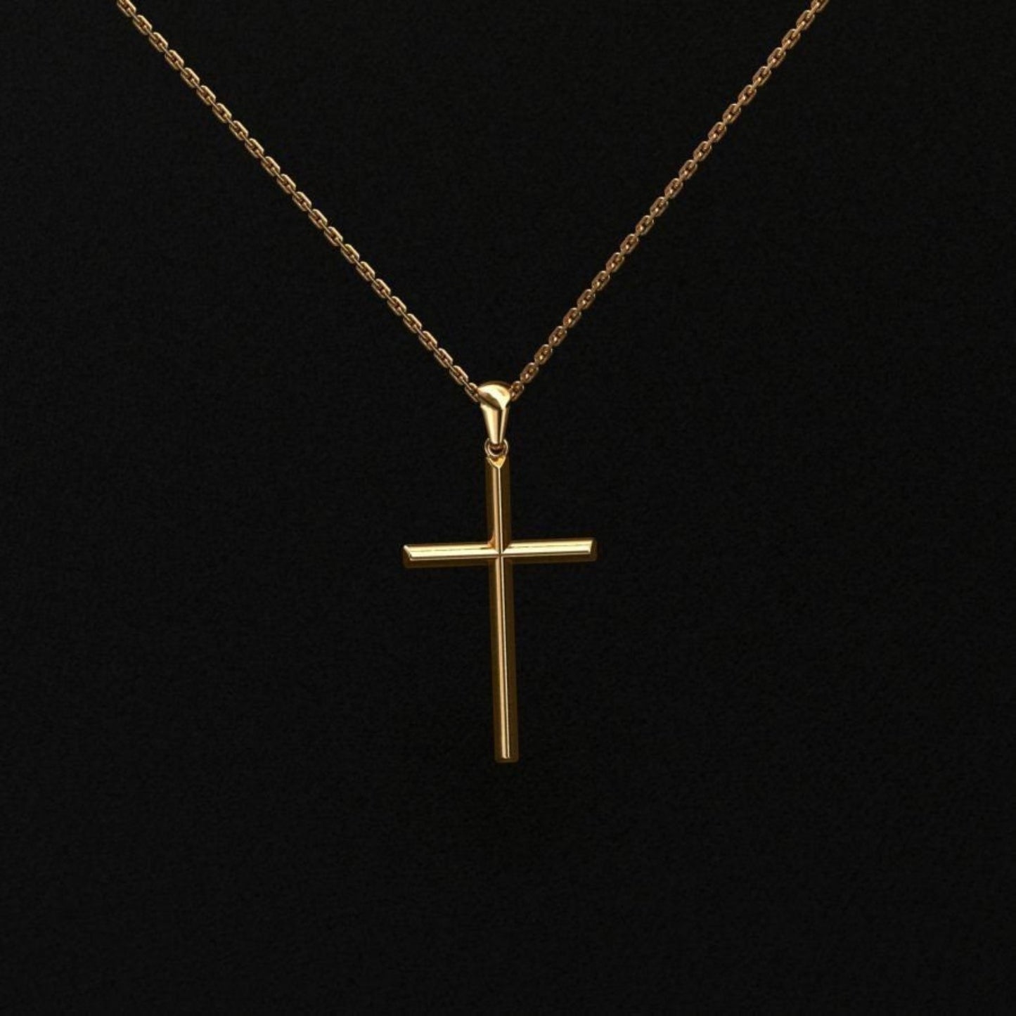 14K Solid Gold Simple Design Cross Necklace / Crucifix Simple Design gold Pendant / Religious Necklace For Women / For Men 58mm x 25mm