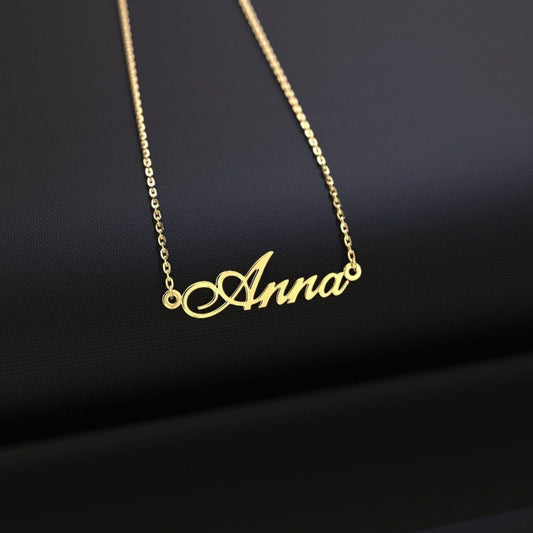 14K Solid Gold Anna Name Necklace / Gold Name Necklace for Her / Anna Name Plate Necklace / Solid Gold Name Necklace / Gift for Her